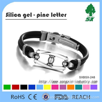 Hot sales!!! Top Grade Silicone Bracelet/Bangle with Anti Skin Allergy Stainless Steel 316L